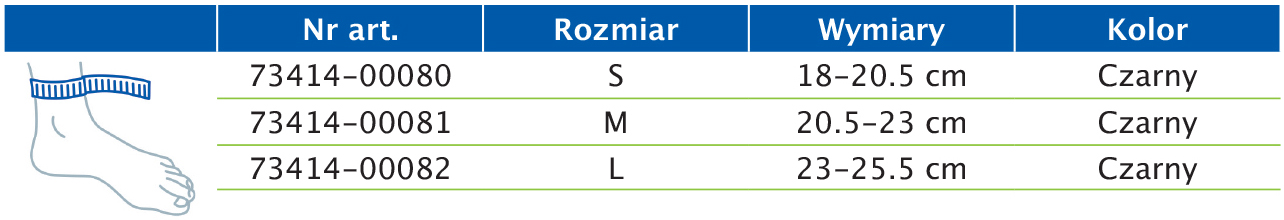 Tabela rozmiarów przedstawiająca wymiary stabilizatora stawu skokowego z usztywnieniem Actimove Sports Edition Tabela rozmiarów przedstawiająca wymiary stabilizatora stawu skokowego z usztywnieniem Actimove Sports Edition